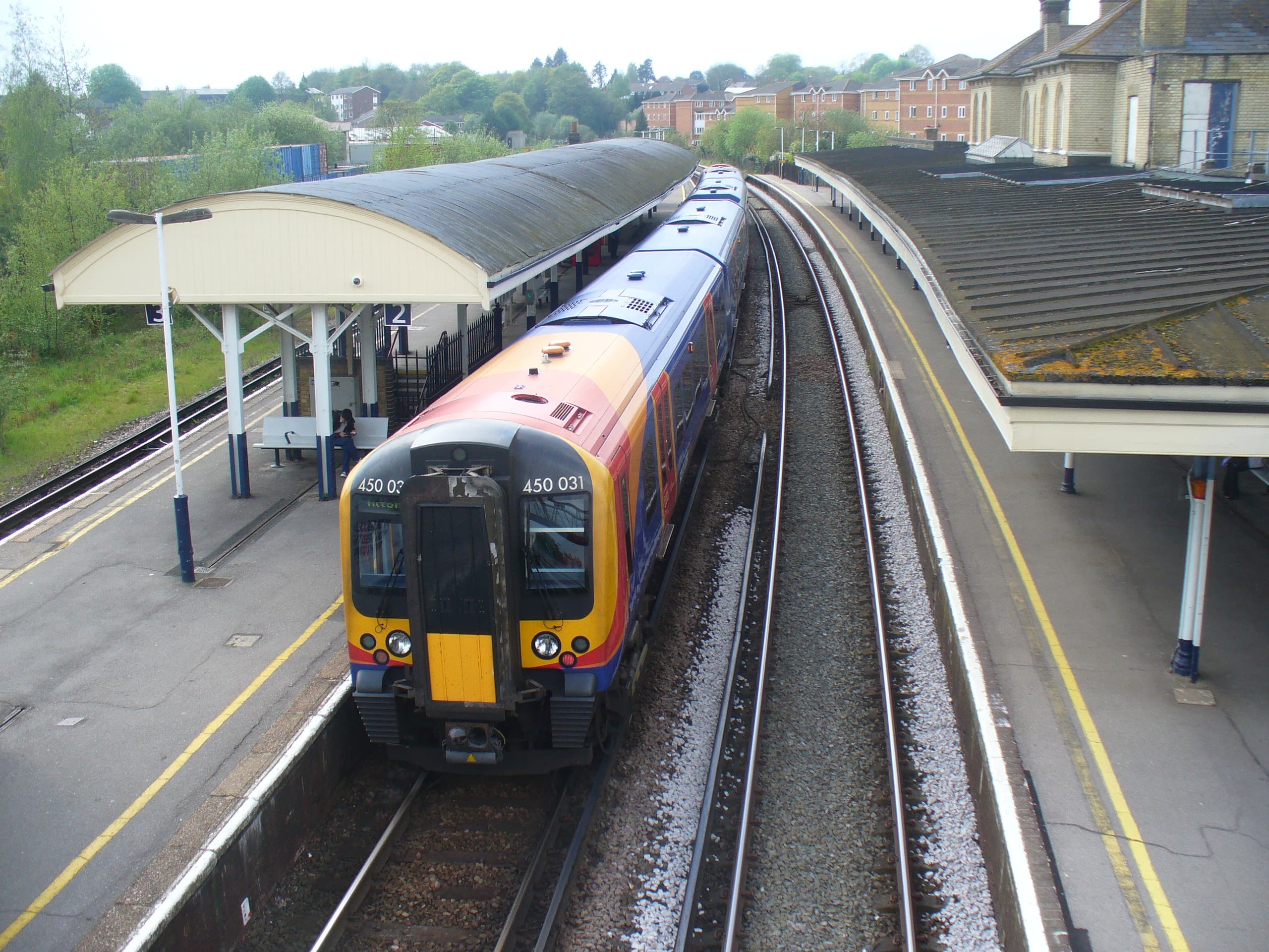 Aldershot railway station with a train at the platform
